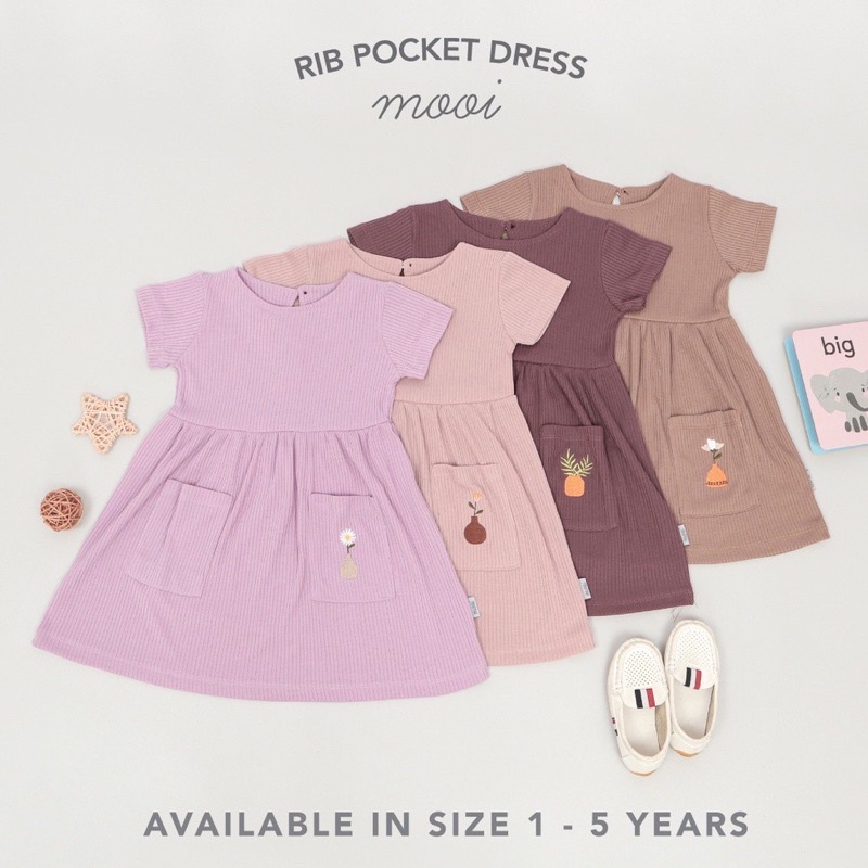 Mooi RIB POCKET DRESS / Dress Anak Perempuan RIB Kantong NEW