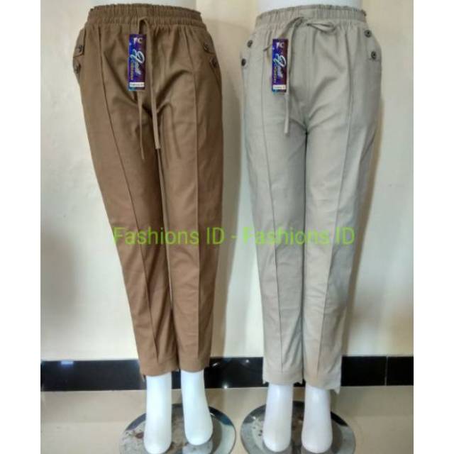 Celana bahan twill combad wanita, celana baggy pants Stretch, celana kerja bahan