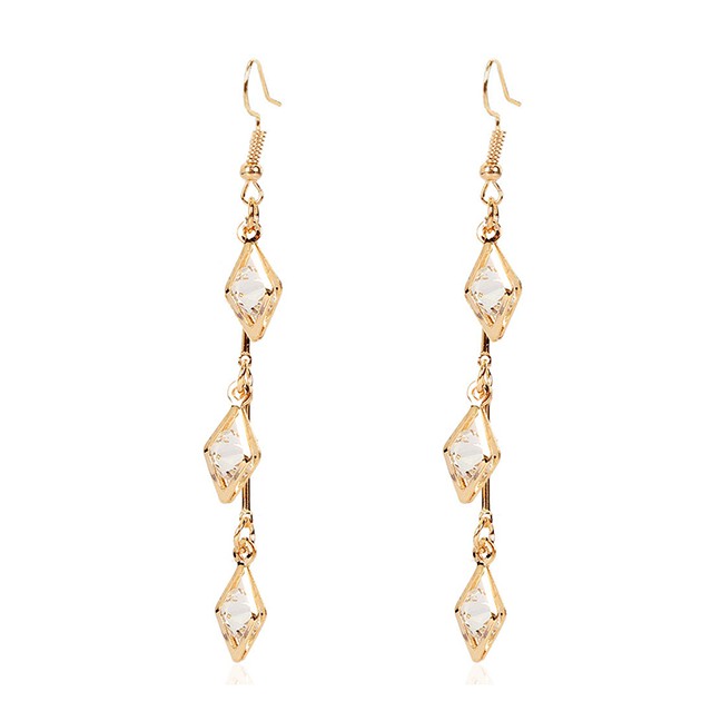 LRC Anting Gantung Fashion Golden Geometric Alloy Diamond Earrings K44453