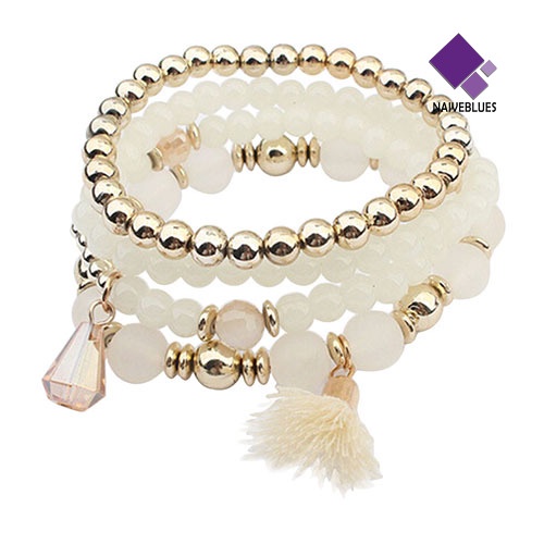 4pcs / Set Gelang Multilayer Bahan Resin Aksen Rumbai Gaya Etnik Untuk Wanita