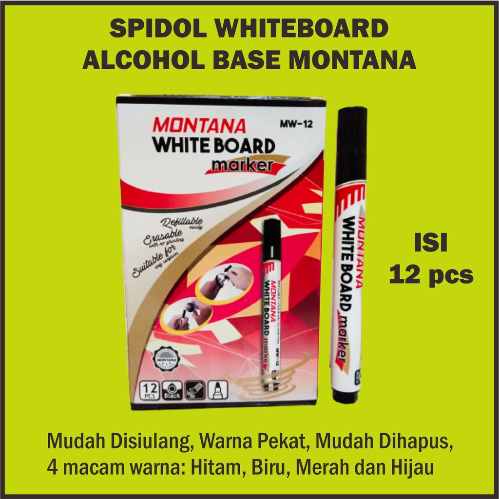 

Spidol Whiteboard Refillable Montana (MW-12) isi 12 Pcs