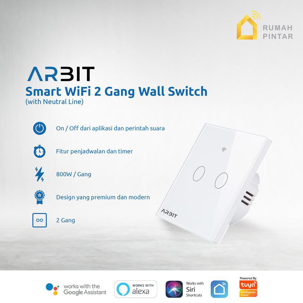 ((BISA COD)) ARBIT Wifi Smart Wall Switch / Saklar 2 Gang works with Alexa Google Siri IFTTT Smart