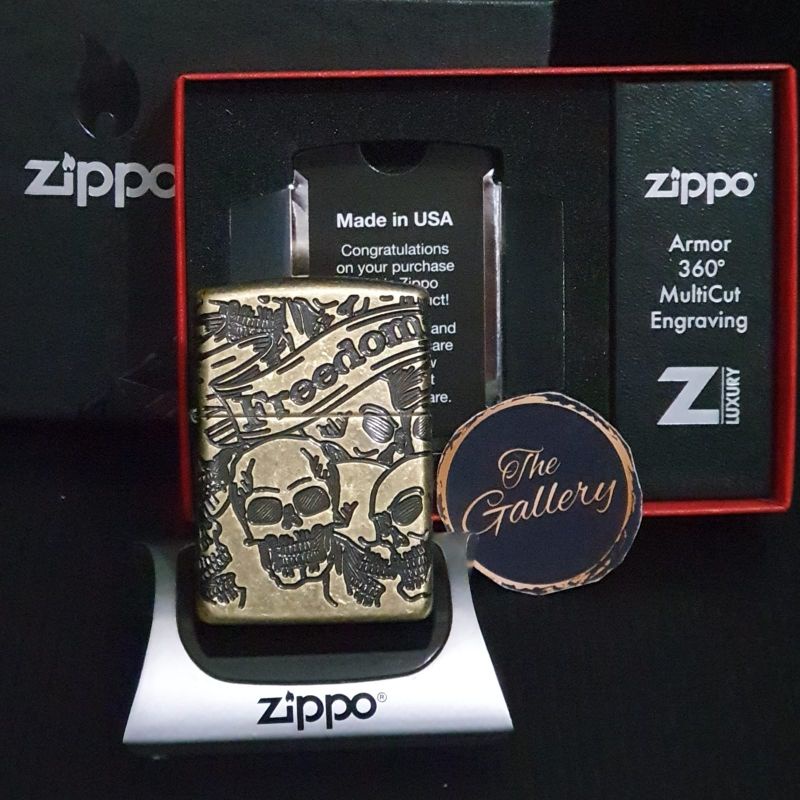 ⭐⭐⭐⭐⭐ 49035 ORIGINAL ZIPPO ARMOR FREEDOM SKULL ANTIQUE BRASS