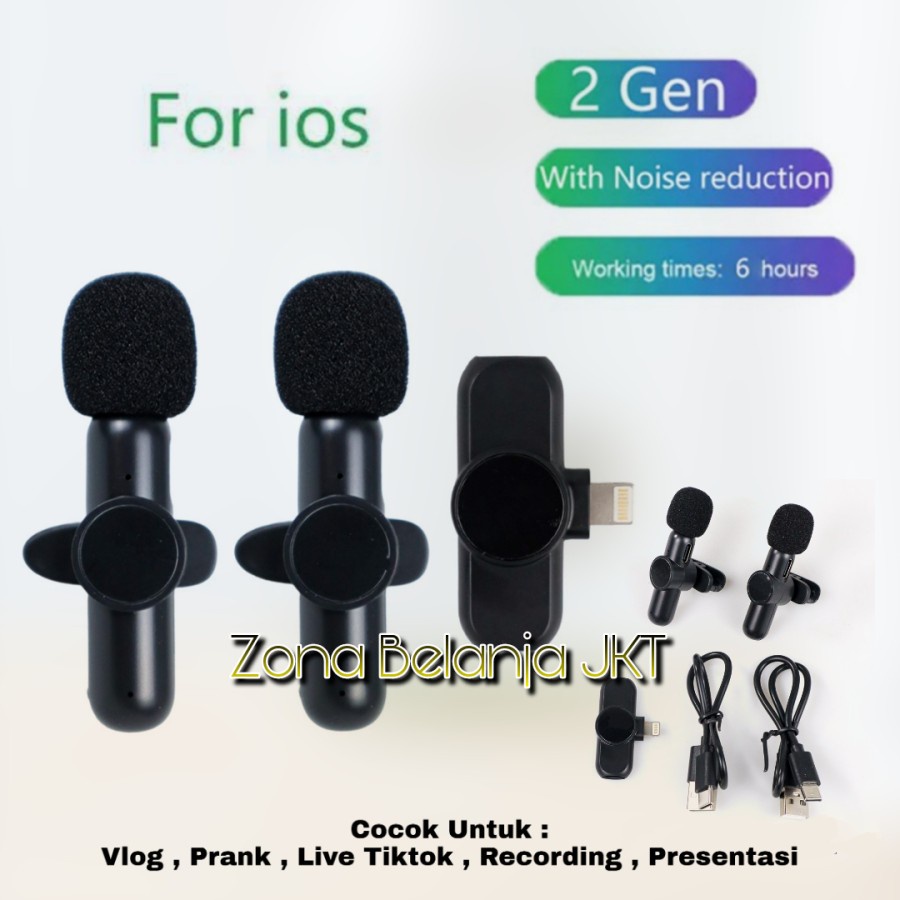 Microphone Mic Wireless Clip on Vlog Live Podcast Untuk Iphone ios Lightning 2 Mic Original,