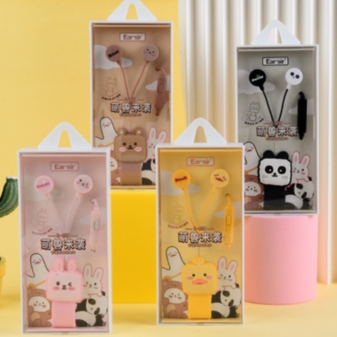 [E-239] Headset Earphone Motif Cute Animals dengan Penjepit Earphone Karakter Kartun Hewan Lucu / Cable Holder Animal