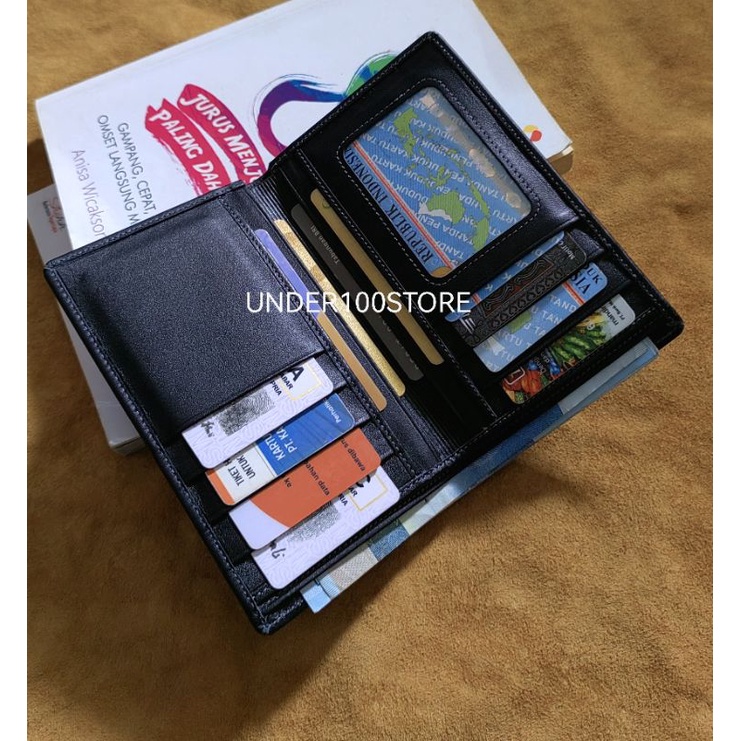 dompet kulit pria asli kulit sapi Garut bifold hitam asli kulit garut
