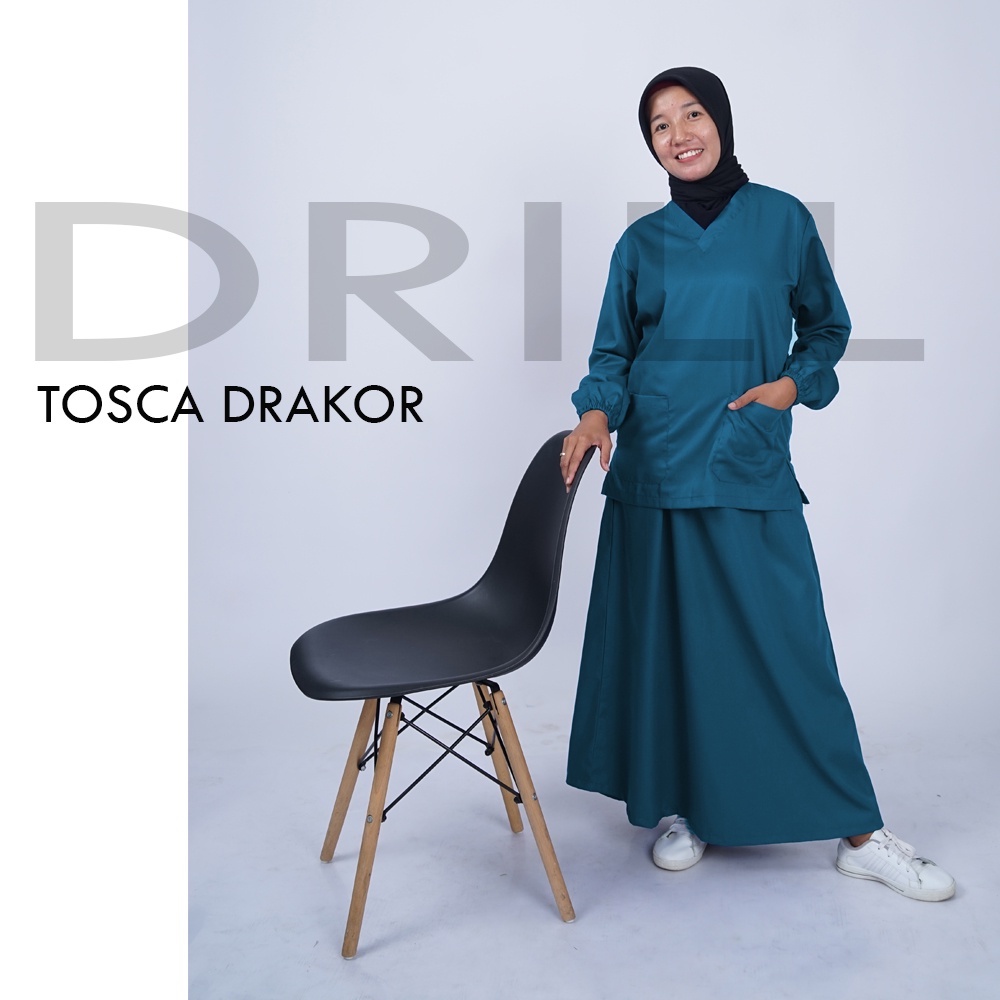 Baju OK OKA ROK DRILL dokter jaga perawat petugas medis lengan PANJANG KARET