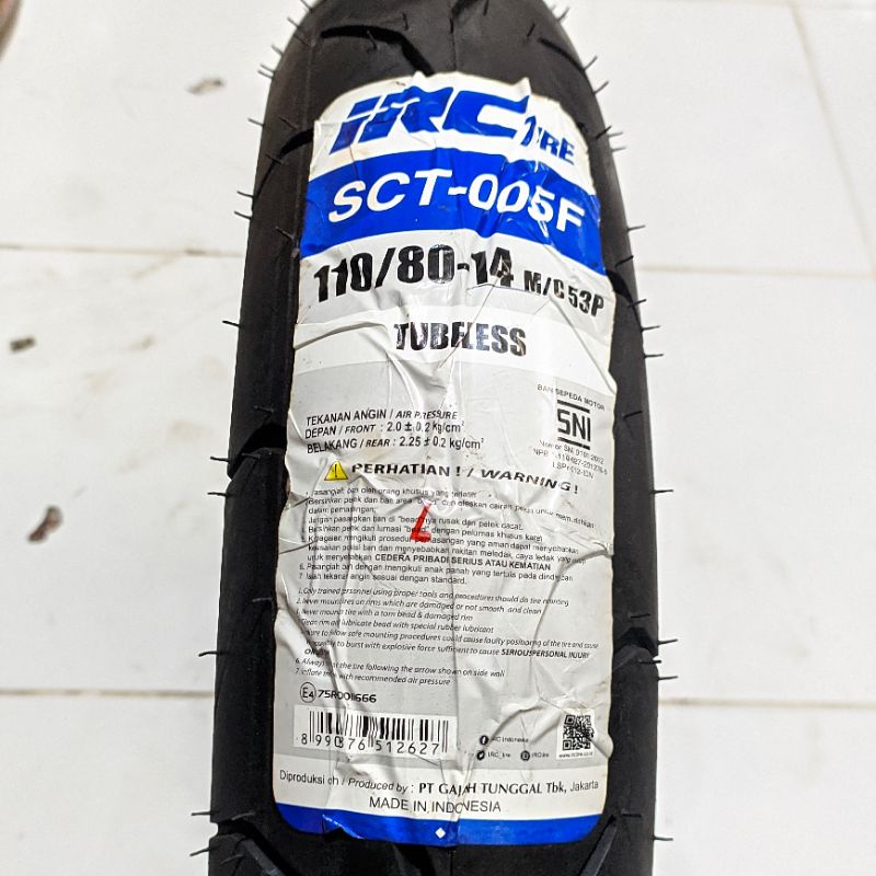 BAN LUAR IRC TUBELESS 110/80-14 SCT-005F SEPEDA MOTOR