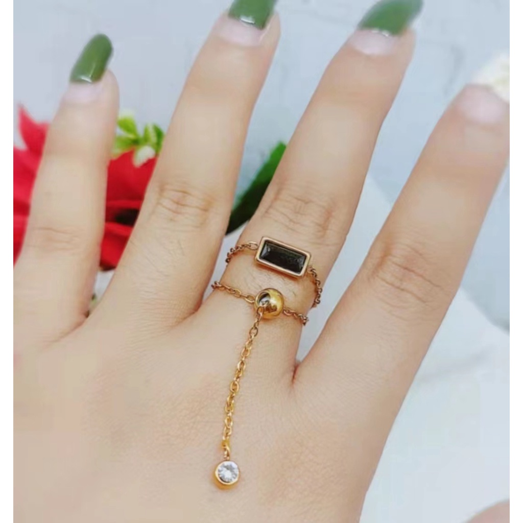 Titanium Cincin Serut Permata Perhiasan Fashion