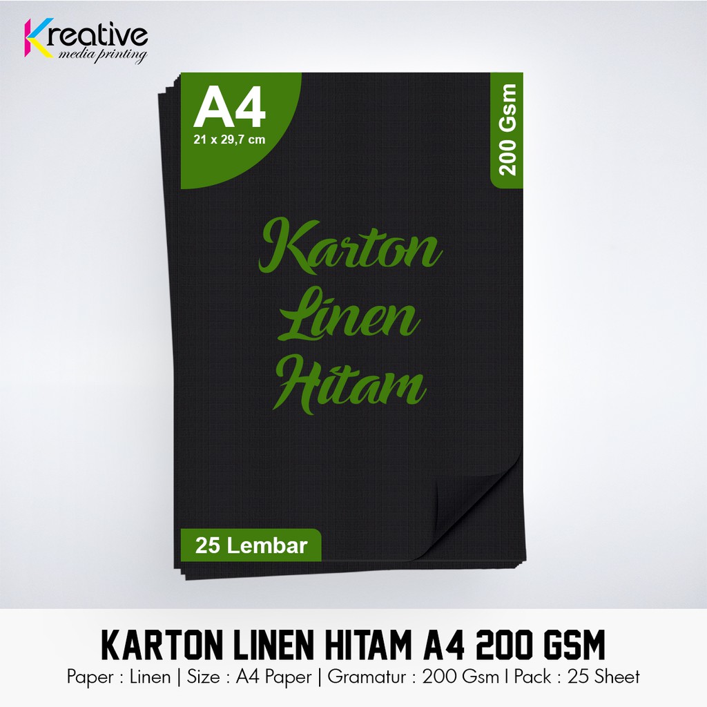 

Karton Linen Hitam (A4 / 200 gsm / 1 pack = 25 lbr)