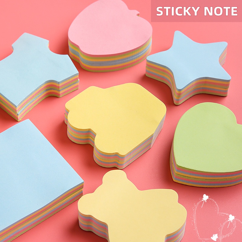 100 Sheets Korean Cartoon-Shaped Colored Sticky Notes Memo Notepad Office Guestbook