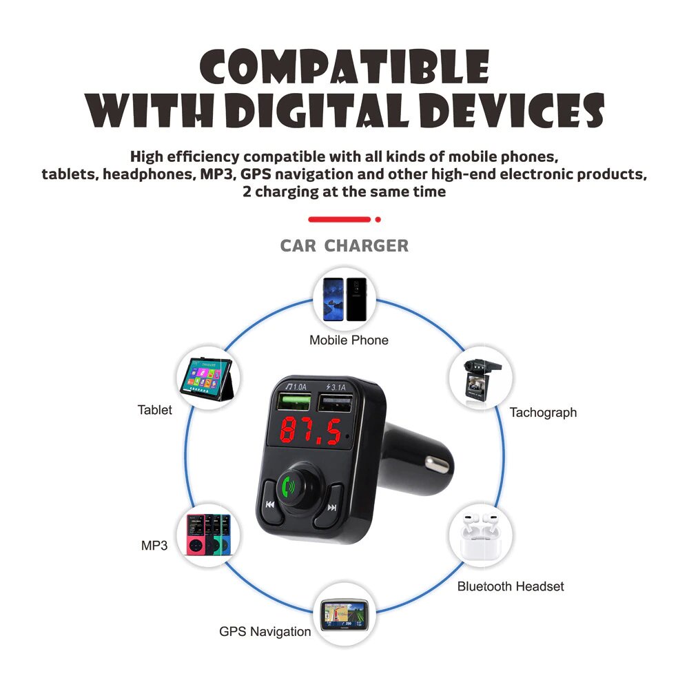 Car Bluetooth FM Transmitter Modulator MP3 Player 3.1A USB Charger