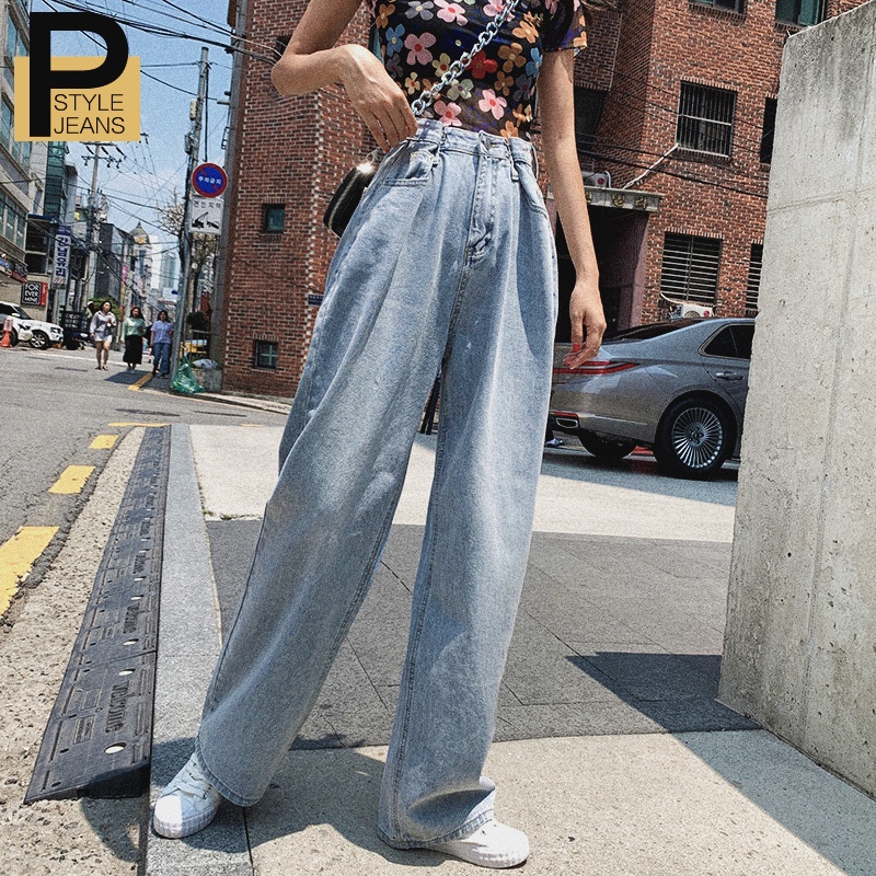 Korean New Women's Loose High Waist Wide Leg pengait celana Jeans