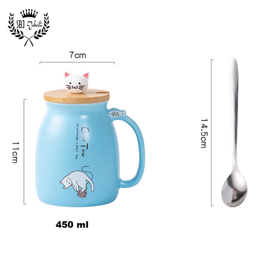 Cangkir Keramik Cat Mark Cup Gift Set Ceramic Mug 450 ml dengan sendok