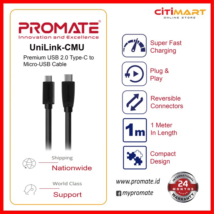 Promate UniLink-CMU Premium USB 2.0 Type-C to Micro-USB Cable