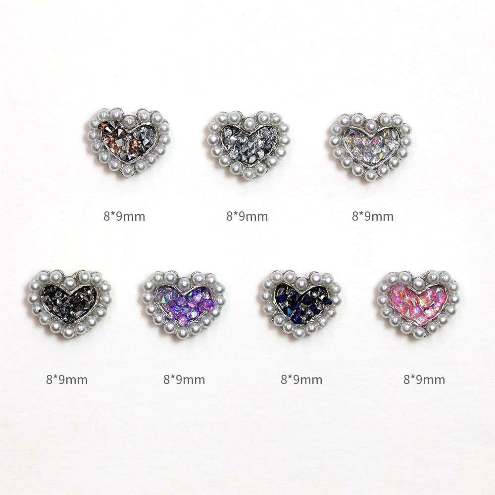 Needway Cinta Hati Kuku Berlian Imitasi All-match 3D Cinta Hati Mewah Mutiara Ornamen Berlian DIY Nail Art Perhiasan