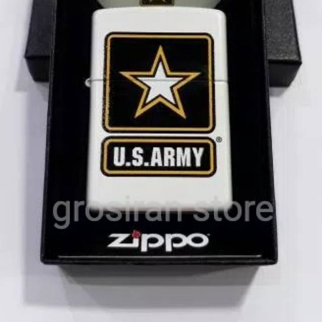 Zippo logo us army putih print bisa pake nama sendiri