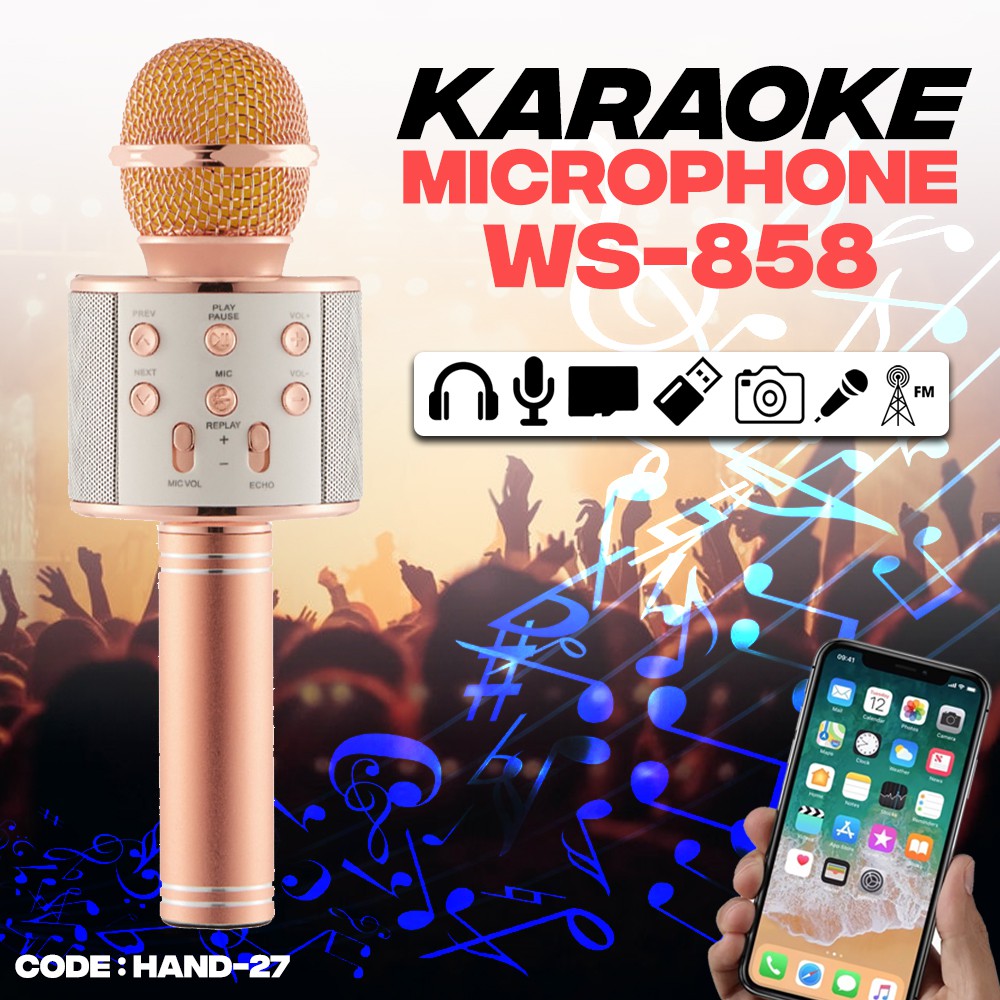 MIC KARAOKE BLUETOOTH WIRELESS PORTABLE WS858 / WS 858 - HAND-27