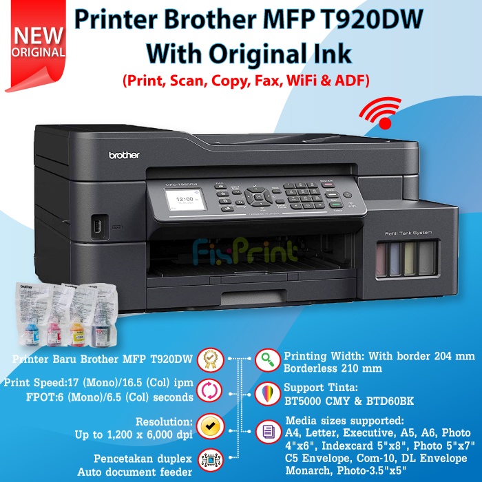 Printer Brother MFC-T920DW Print Scan Copy WiFi Fax Pengganti T910DW