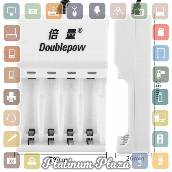 DOUBLEPOW Charger Baterai 4 slot AA/AAA + 4 PCS AA Battery 1200mAh - EPC-BTY-14M - White`2KZBLL-