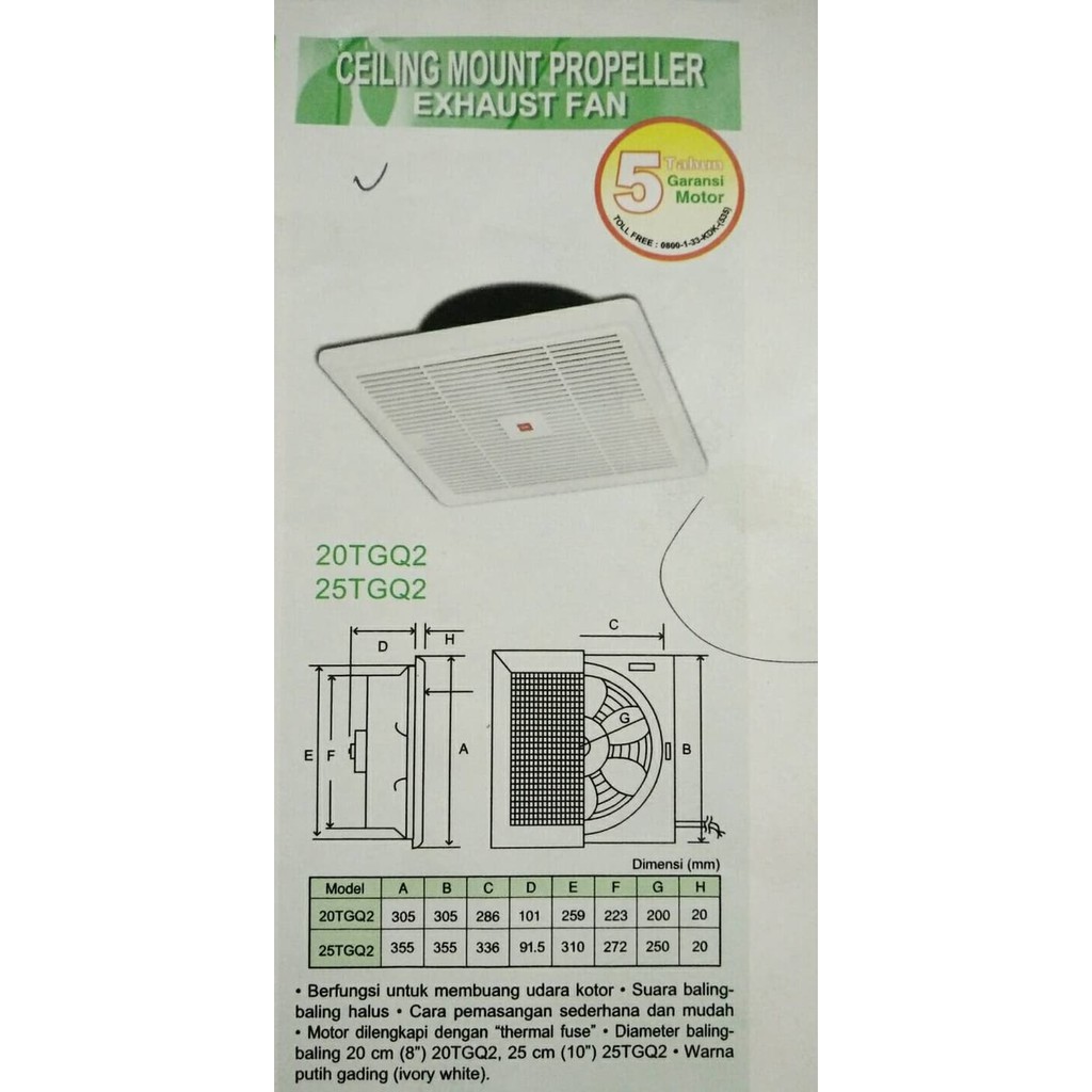 EXHAUST FAN KDK 25TGQ2 / HEKSOS FAN / KIPAS ANGIN KDK