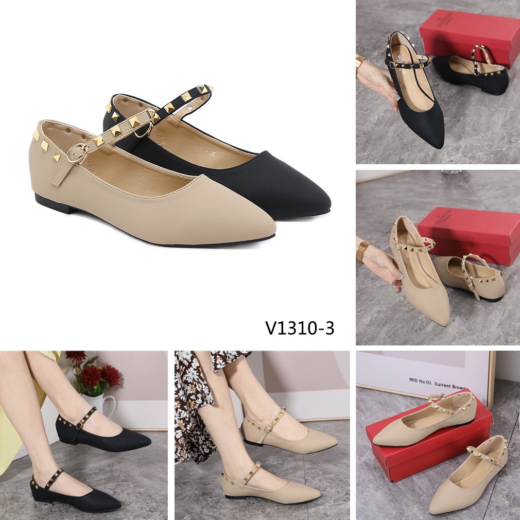 V Leather Flats V1310-3