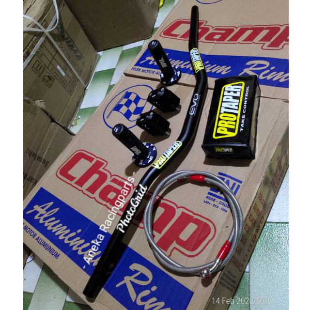 Stang fatbar protaper evo low satu set busa kotak handgrip selang rem 130cm riser klx crf vixion dll