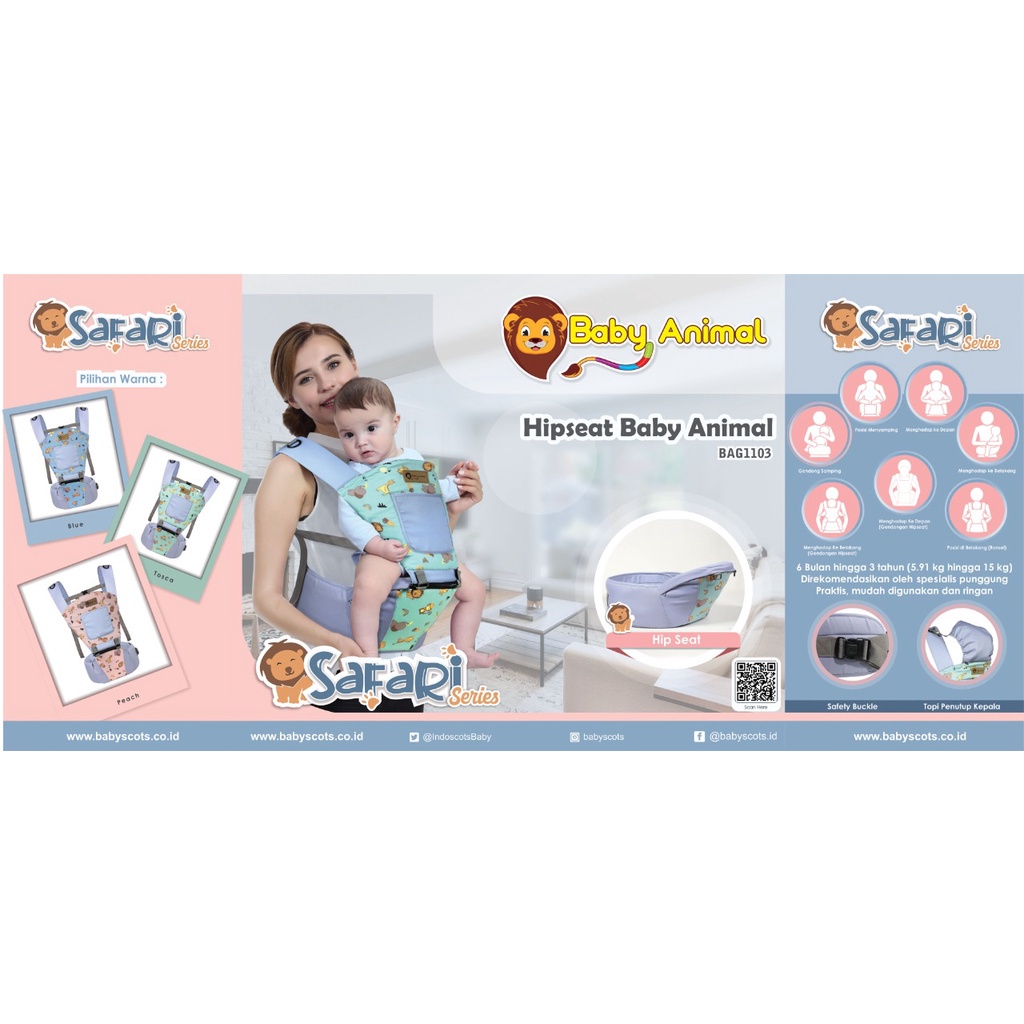 Gendongan Hipseat Baby Animal Safari Baby Scots BAG1103