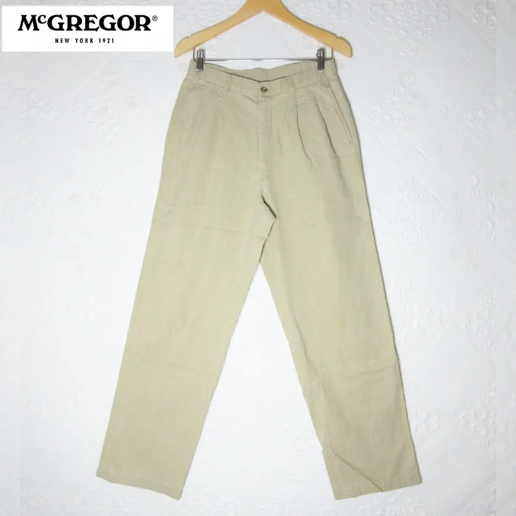 MCGREGOR HIGHWAIST PLEATED celana panjang KATUN baggy boyfriend nude krem branded cewek Size L/XL
