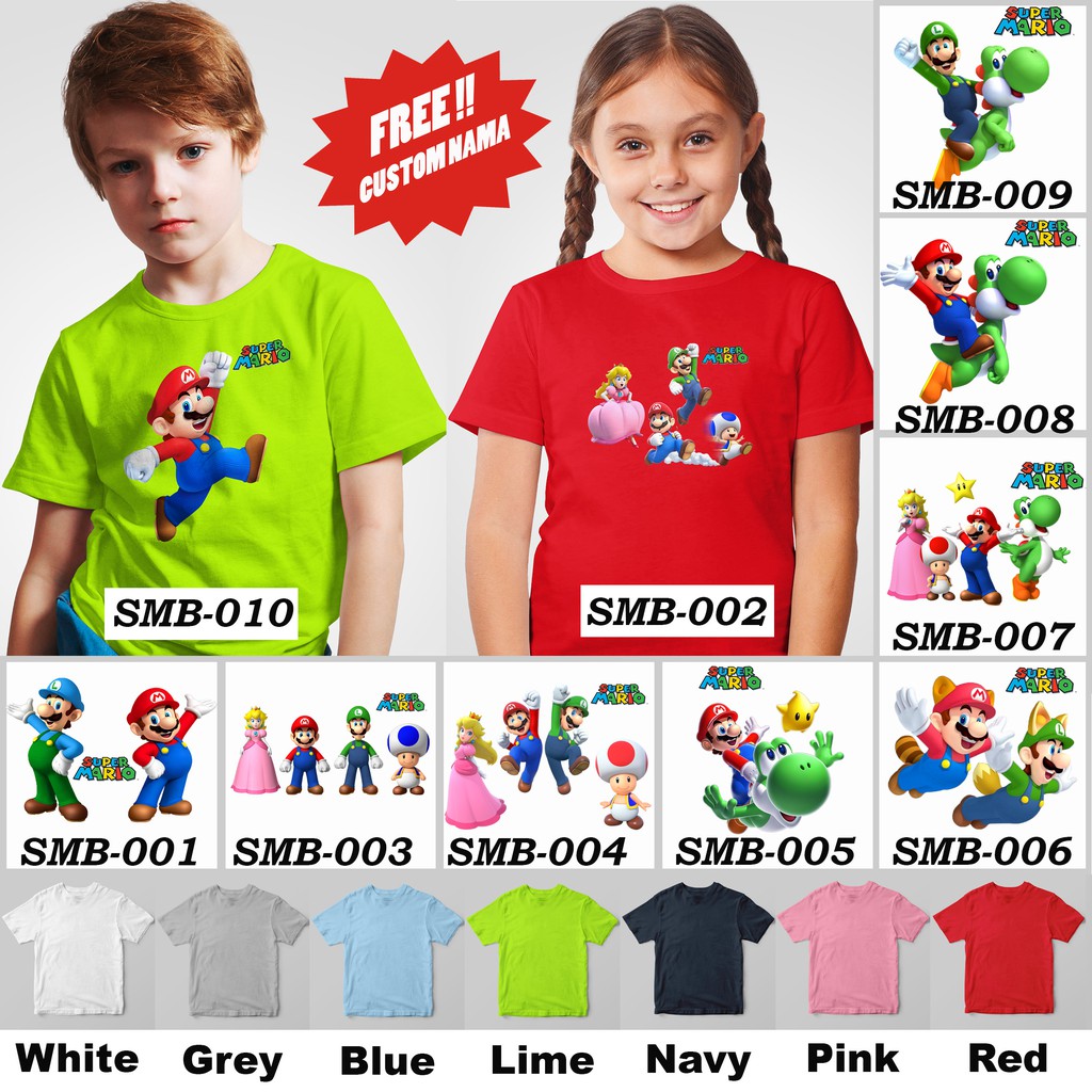 [FREE NAMA !!] Kaos Anak &amp; Family Super Mario 100% COTTON PREMIUM