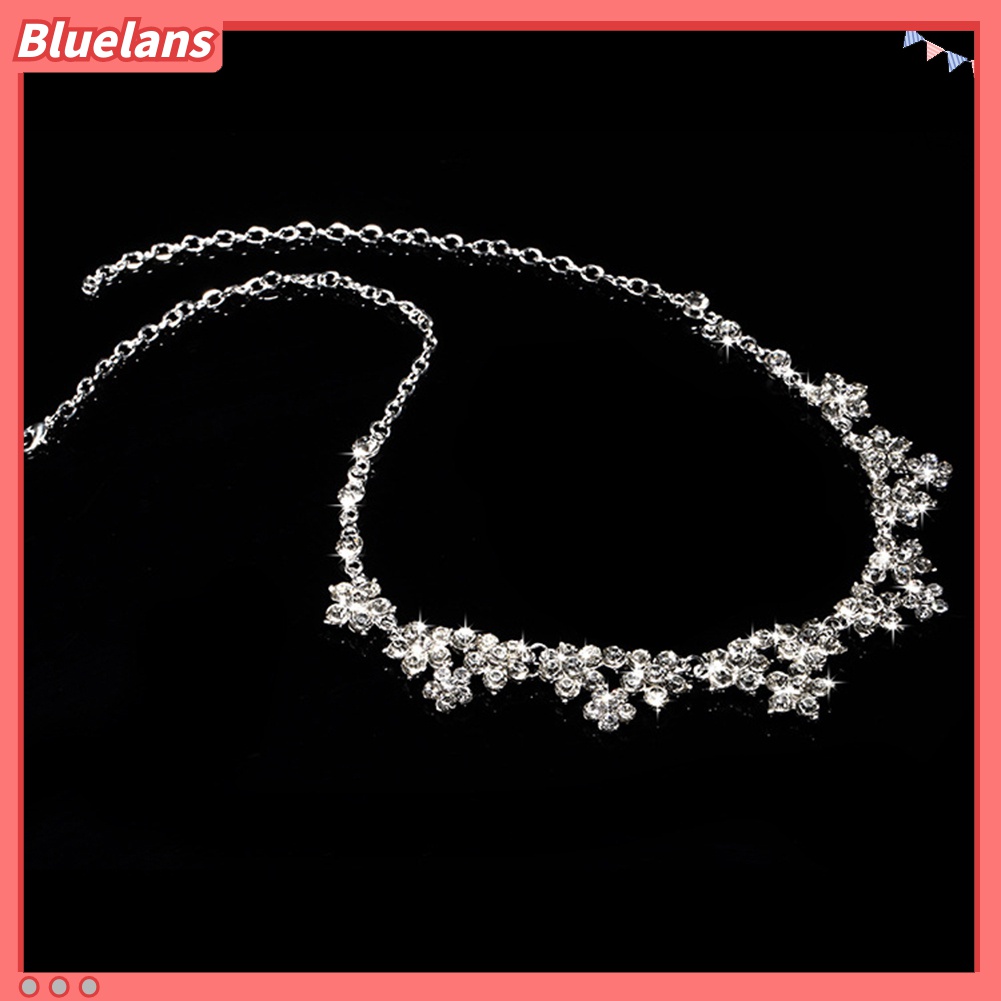 Bluelans Set Mahkota + Kalung + Anting Gantung Tusuk Aksen Berlian Imitasi Untuk Perhiasan Pengantin Wanita