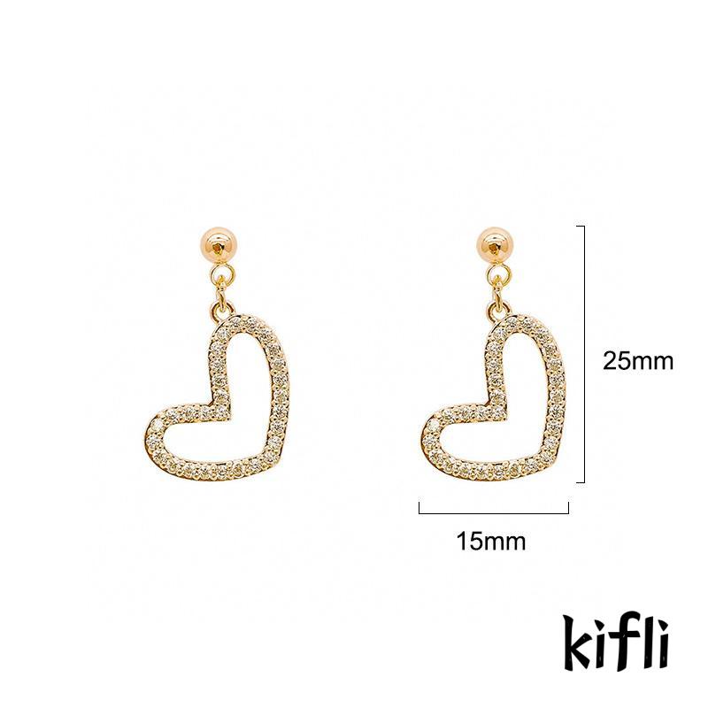 Anting Klip Handmade Desain Hati Hias Full Berlian Untuk Wanita