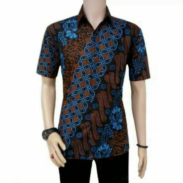 Batik navy kawung lengan pendek