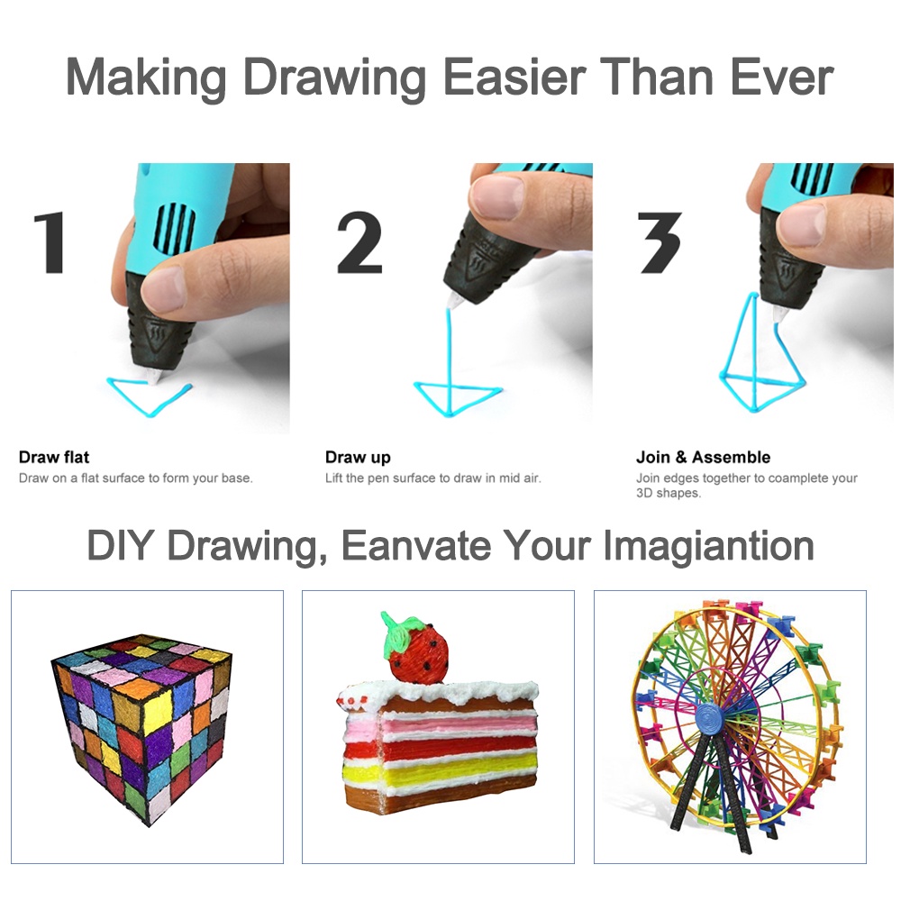 Pena 3D Murah Drawing Lukis ABS Filamen Mainan DIY/3D printing art pen untuk membuat kerajinan grafiti DIY kids set