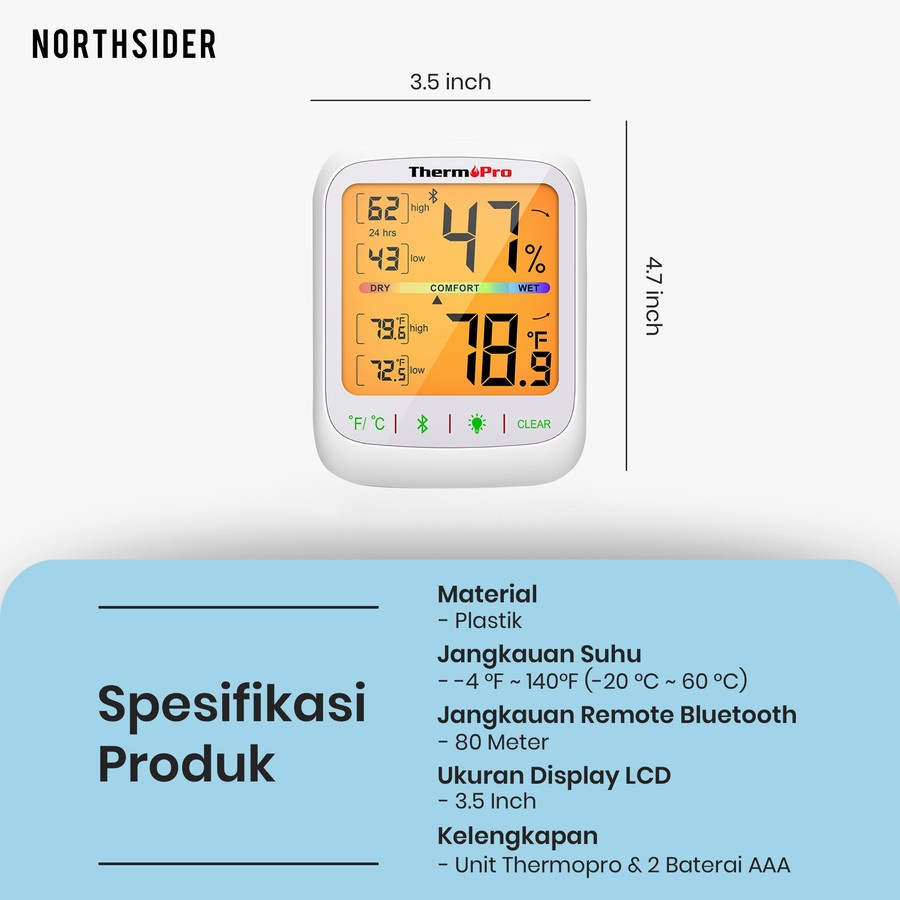 SMART THERMOMETER HYGROMETER HUMIDITY W/ BLUETOOTH 80M THERMOPRO TP359