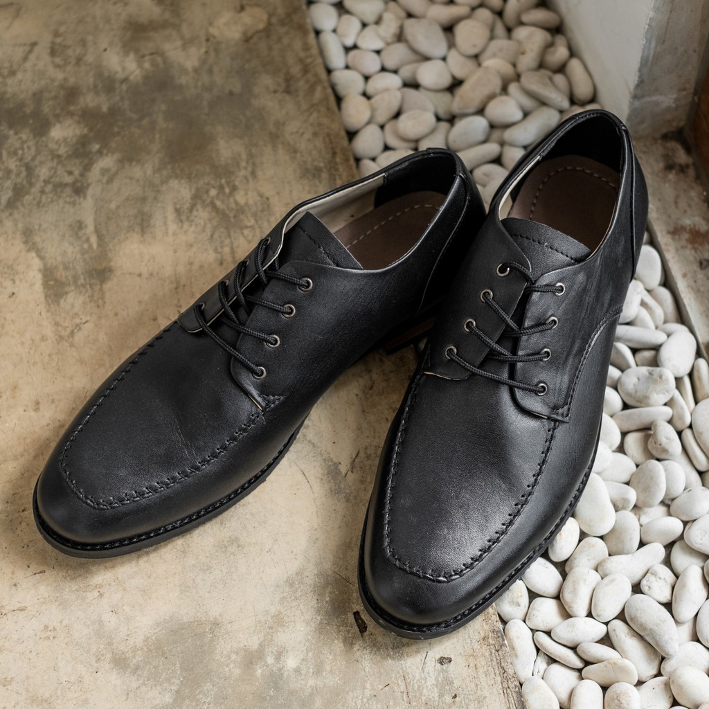 Seffield Black | Sepatu Kulit Asli Hitam Pria Casual Kerja Cowok Kantor Pantofel | Lvnatica x FORIND