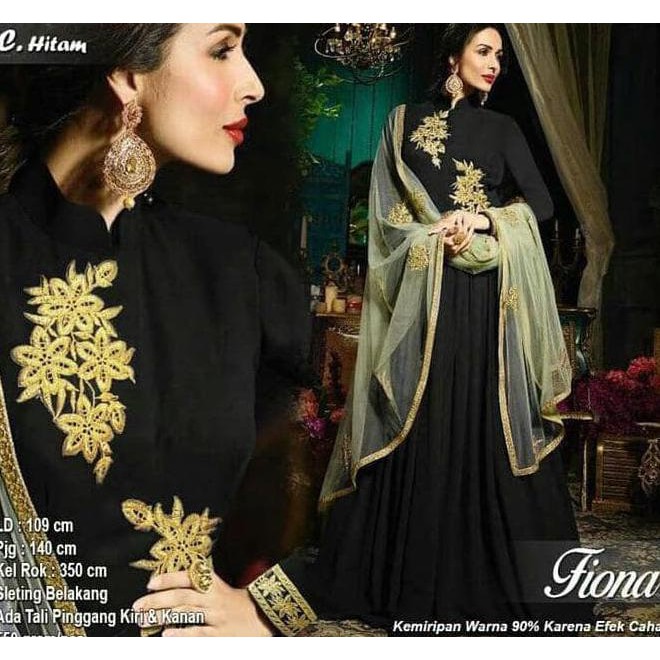 BAJU GAMIS INDIA FIONA HITAM / GAMIS MUSLIM PESTA MEWAH INDIA