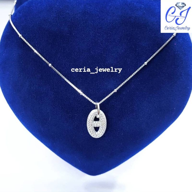 Set Kalung Perak Asli Silver 925 Lapis Emas Putih dengan Liontin Chartir - Perhiasan Perak