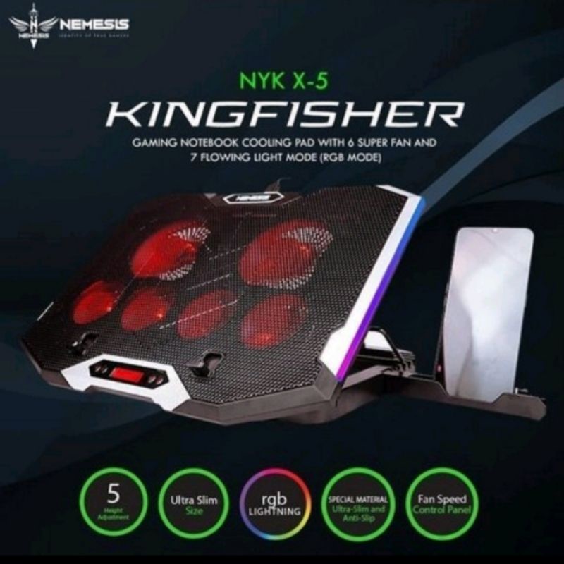 cooling pad laptop Nyk X-5  Kingfisher 6 fan RGB+holder Hp nyk original