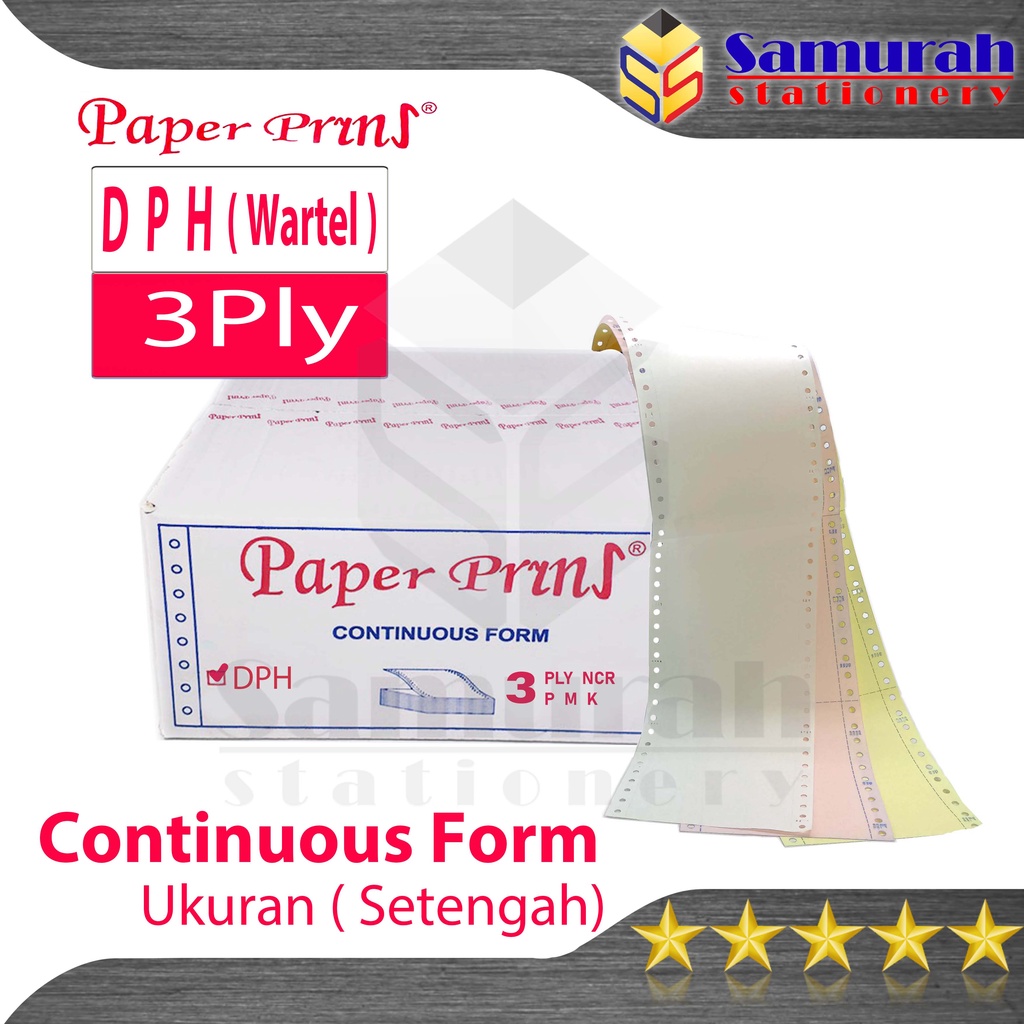 

Kertas Continuous Form Paper Prins 9,5/2 x 11/2 ( Wartel ) K3 Ply DPH Bagi 4 / CF Paperprins Carbonize NCR / Kertas Komputer Karbon Rangkap 3