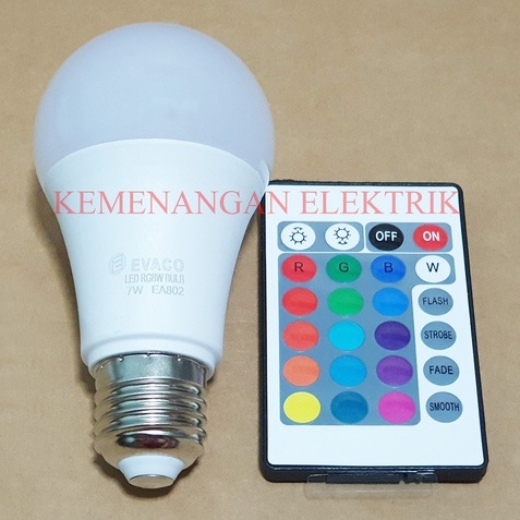 EVACO 7W E27 BOHLAM LED BULB REMOTE CONTROL RGB / LAMPU 16 WARNA + REMOT