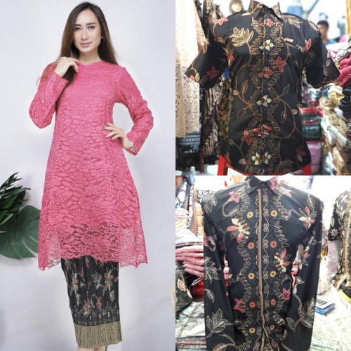 Setelan Kebaya Modern Tunik Brokat Set Couple Kemeja Batik