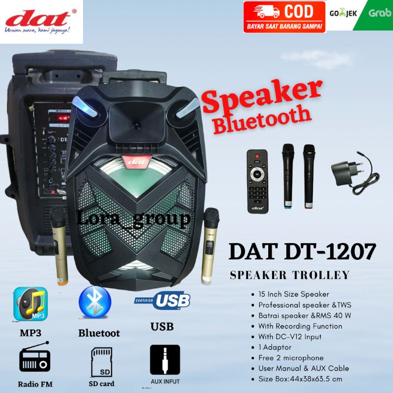 Speaker Aktif Bluetooth portable DAT DT 1507 15 inch Extra Super Power Bass Gratis 2 Microphone