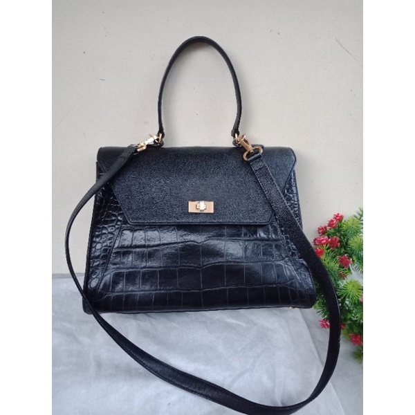 COURONNE ORIGINAL BLACK CROCO HANDBAG, COURONNE KULIT,  COURONNE BAG,  TAS COURONNE