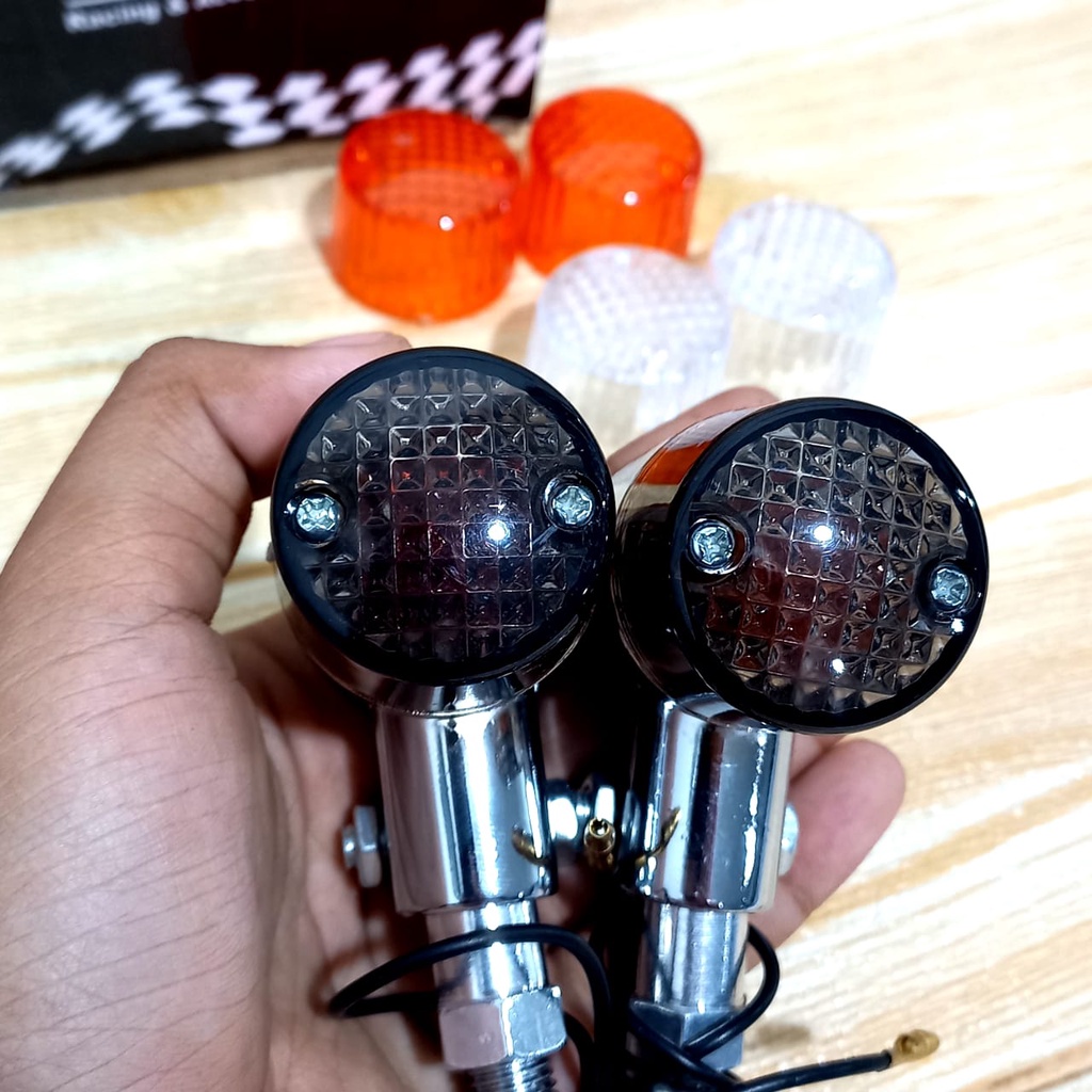 SEIN RITING BULAT PALU LAMPU SEIN RETENG 2pcs SET KANAN KIRI CHROME 3 MIKA SMOKE  CB GL MEGAPRO TIGER