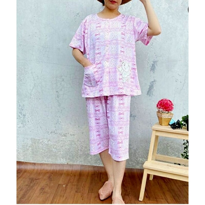 jenica-set baju tidur 3/4 wanita/piyama bordir import