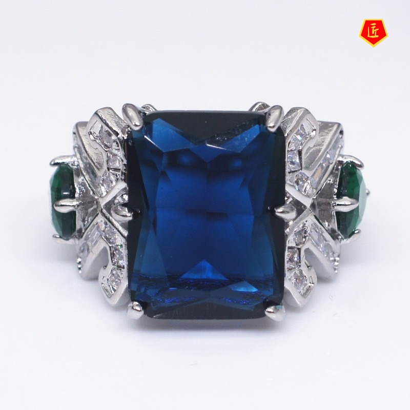 [Ready Stock]Fashion Personality Inlaid Blue Topaz Ring