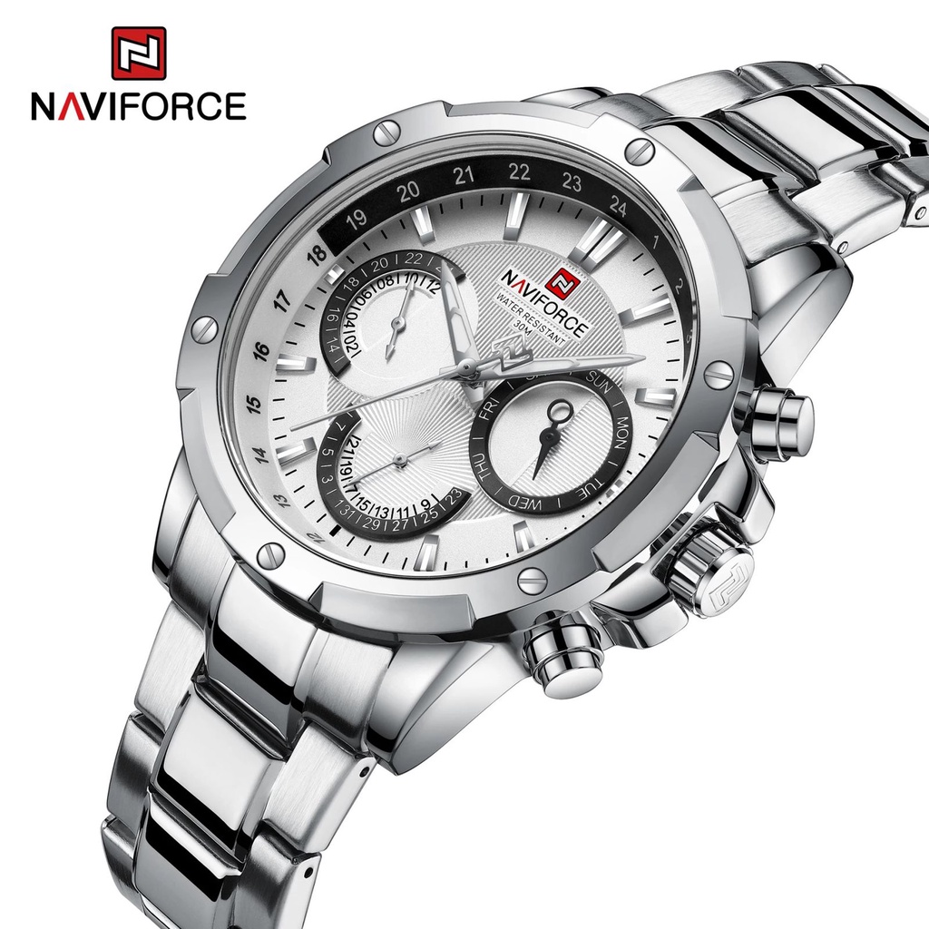 JAM TANGAN COWOK RANTAI NAVIFORCE NF-9196M CHRONOGRAPH STAINLESS STEEL/NF-9196M/