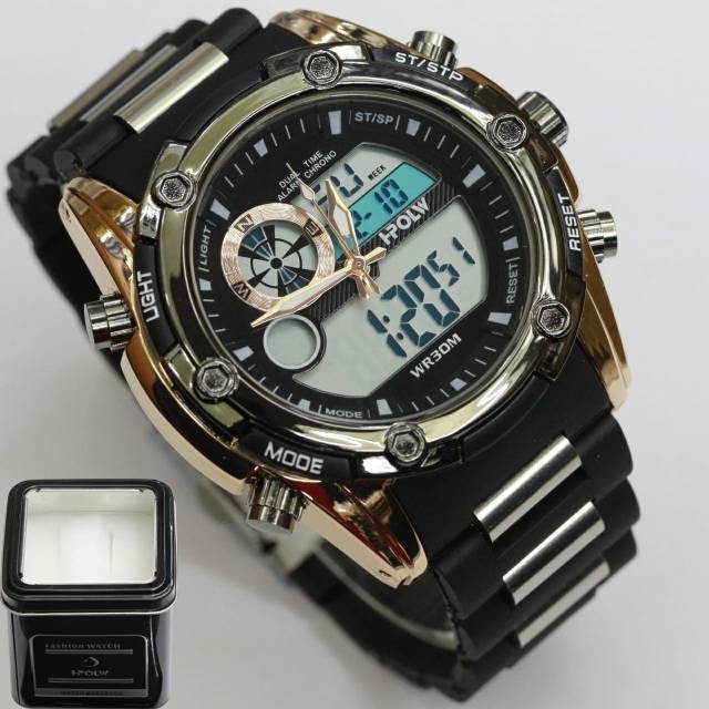 Jam tangan pria cowok hpolw h-polw original double time tali rantai double time murah digital