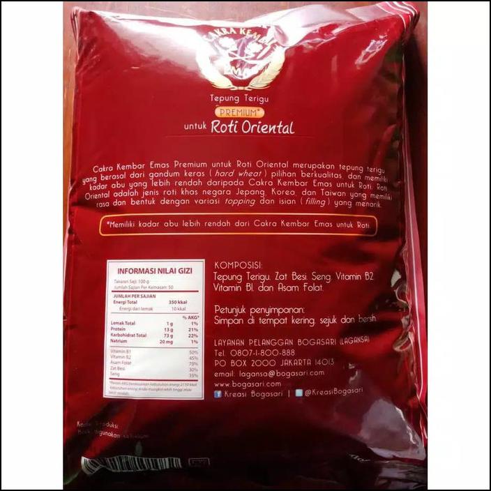 

TEPUNG TERIGU CAKRA KEMBAR EMAS BOGASARI (ROTI ORIENTAL) 5 KG